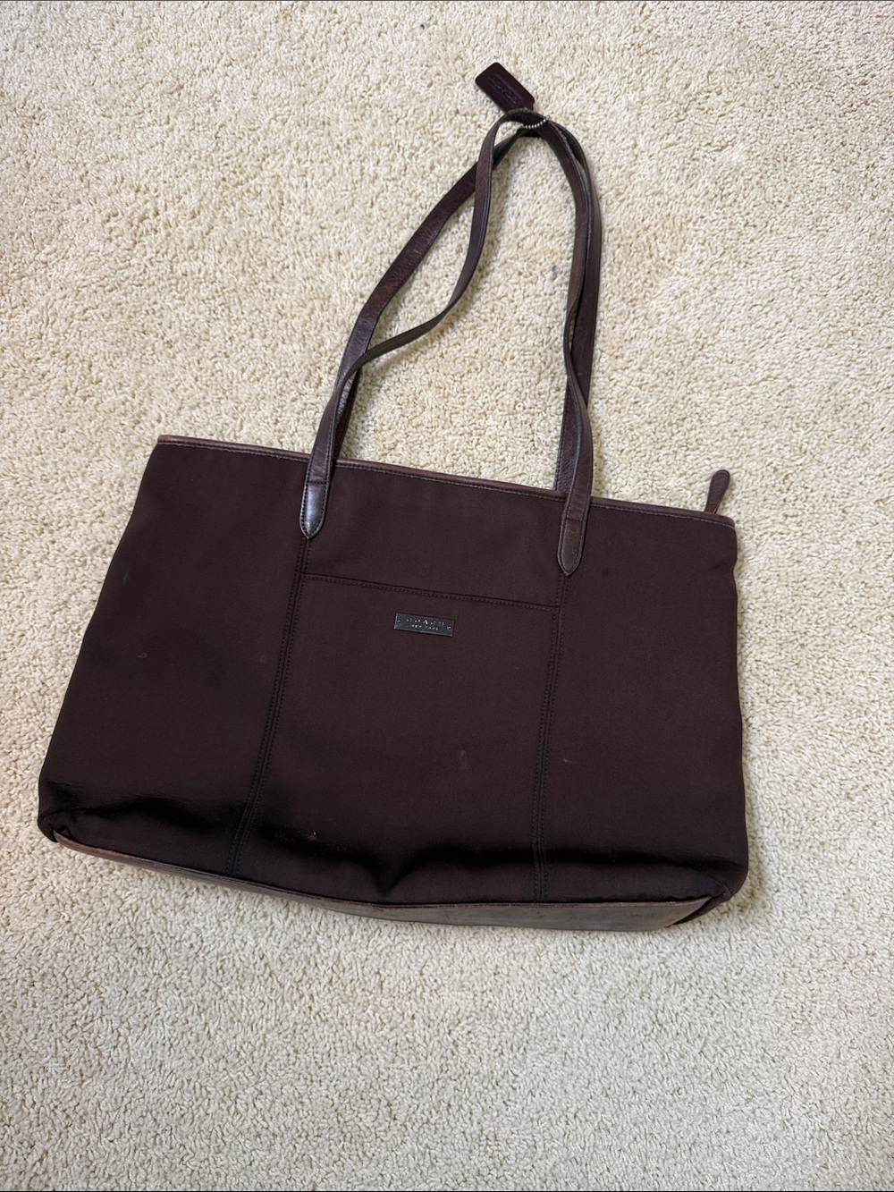 Coach Dark Brown Canvas Tote with Leather Straps